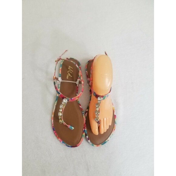 Wild Pair Shoes - Women's Wild Pair "Camino" Open Toe Casual T-Strap Sandals, Pink Multi, Size 8.5
